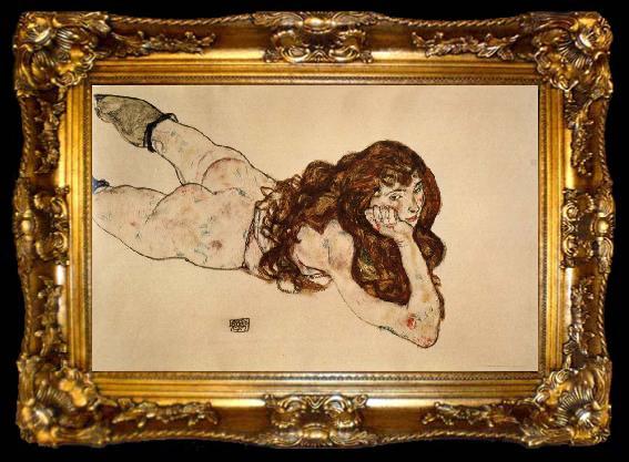 framed  Egon Schiele Female Nude Lying on  Her Stomach, ta009-2
